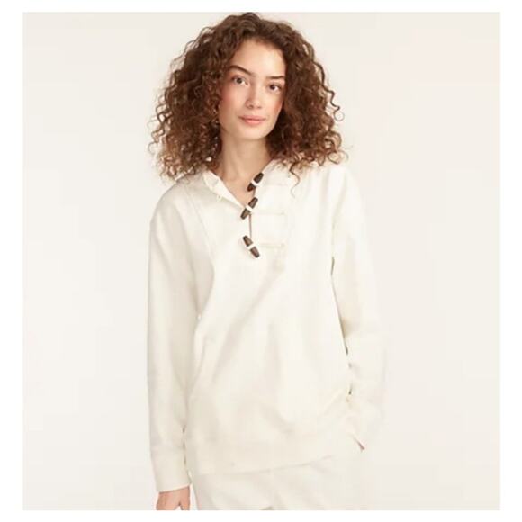 J CREW Cream Heavy Cotton Wood Toggle Closure Hoodie - Picture 4 of 8